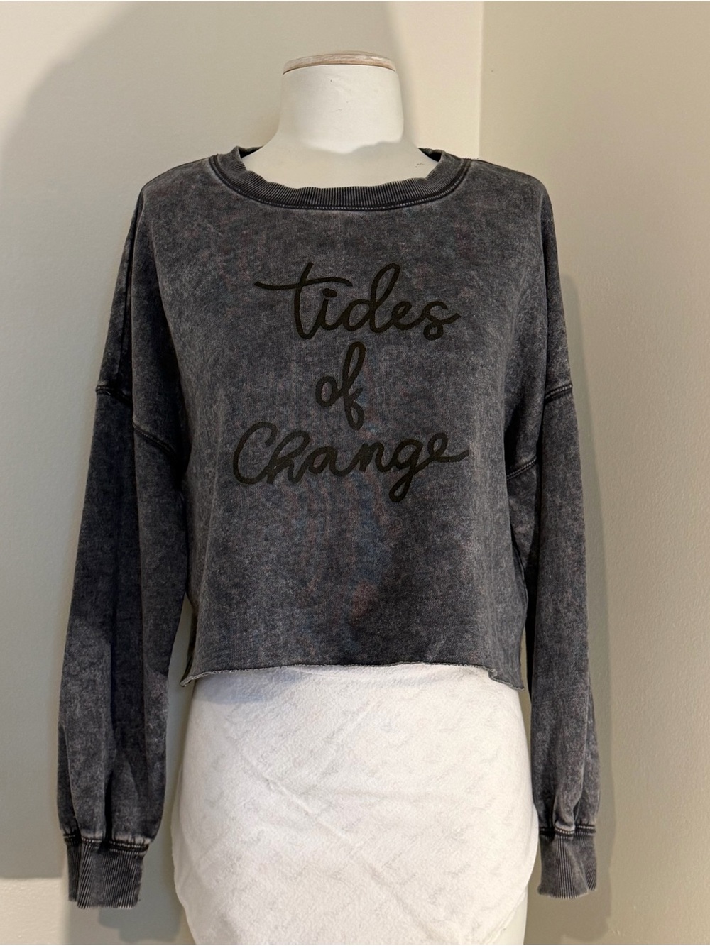 flirtitude Washed Charcoal 'Tides of Change' Crewneck Sweatshirt